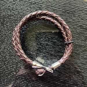 Braided Brown Leather Bracelet with Silver Clasp
